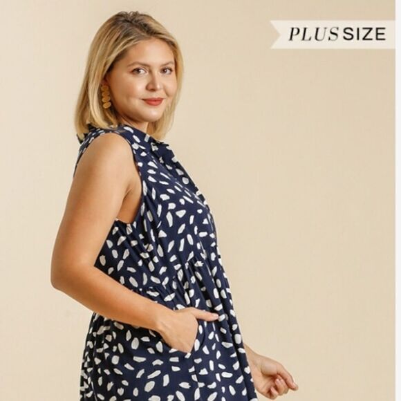 Umgee Dalmation Sleeveless  Button Down Collar Dress Plus size.NWT - Picture 3 of 10
